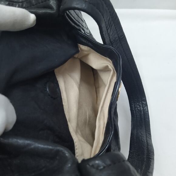 Tory Burch Black Soft Leather Double Handles Satchel Shoulder Bag W/ Mirror - Picture 15 of 16